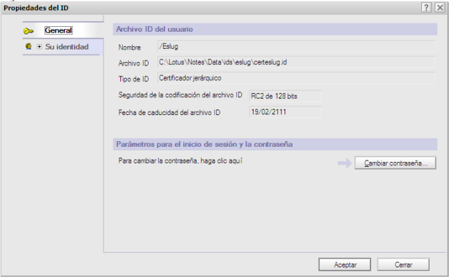 Propiedades de un fichero ID de certificador