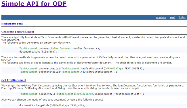 api java ODF