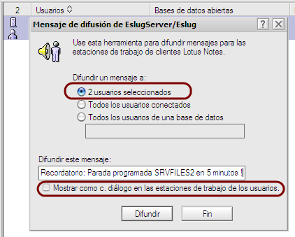 Mensajes de difusión Lotus Administrator